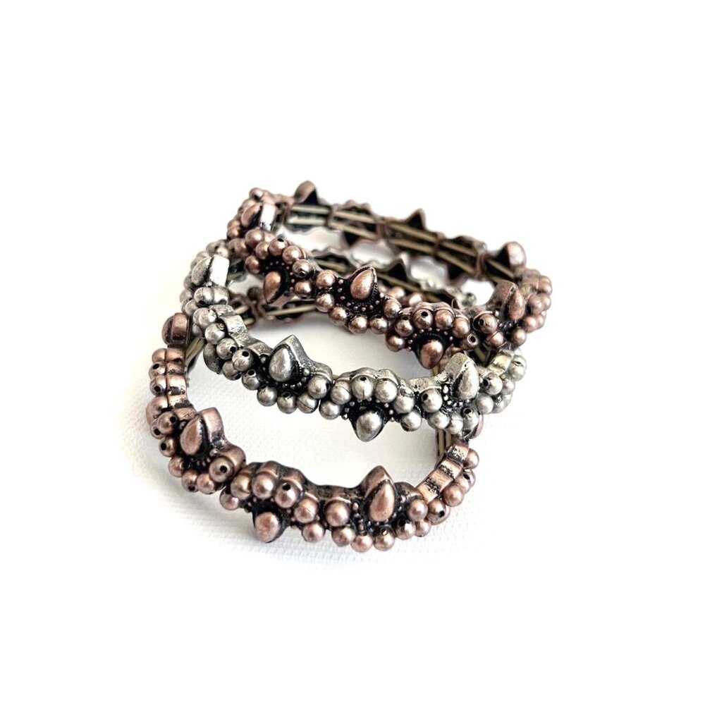 vintage-inspired antique boho glam elastic stacking multiple bracelet set